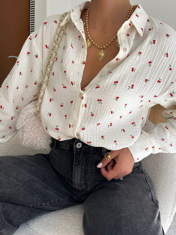 Chemisier en gaze de coton à imprimé cerises GROVY