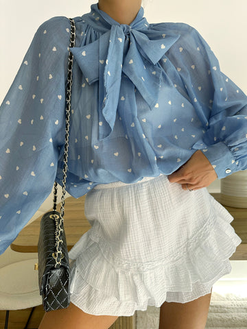 Blouse à imprimé coeurs en soie mélangée MIREZ - bleu