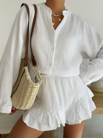 Jupe-short en gaze de coton OMIZE - blanc