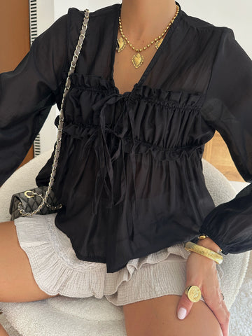 Blouse à noeuds LEVANNE - noir