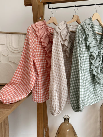 Blouse imprimé vichy mocha MADELYNE