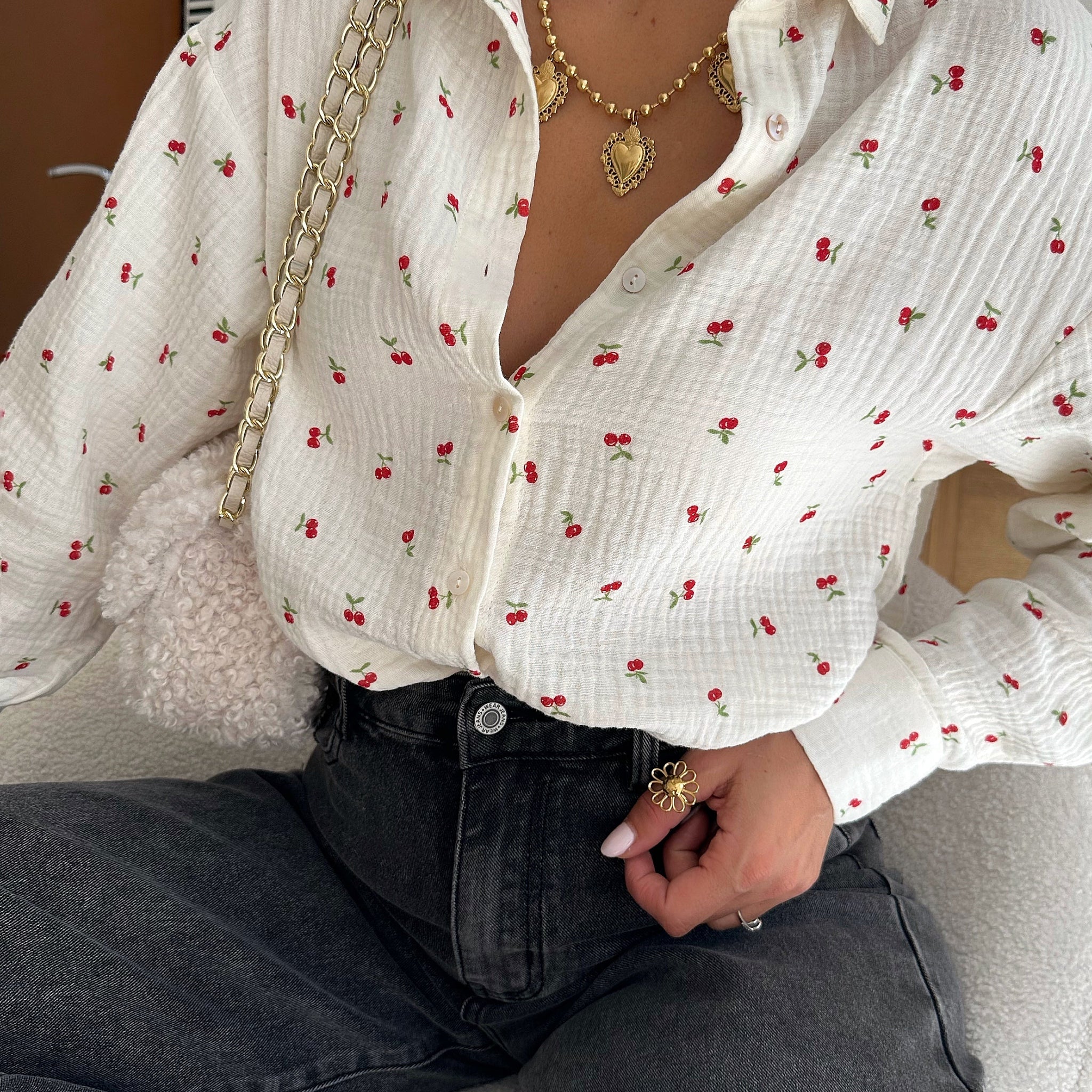 Chemisier en gaze de coton à imprimé cerises GROVY