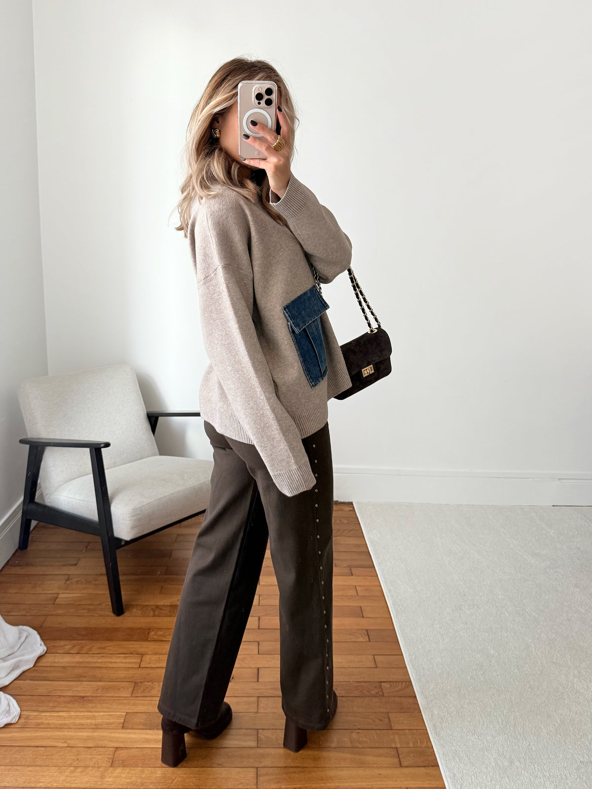 Maille avec poche en denim LOREN