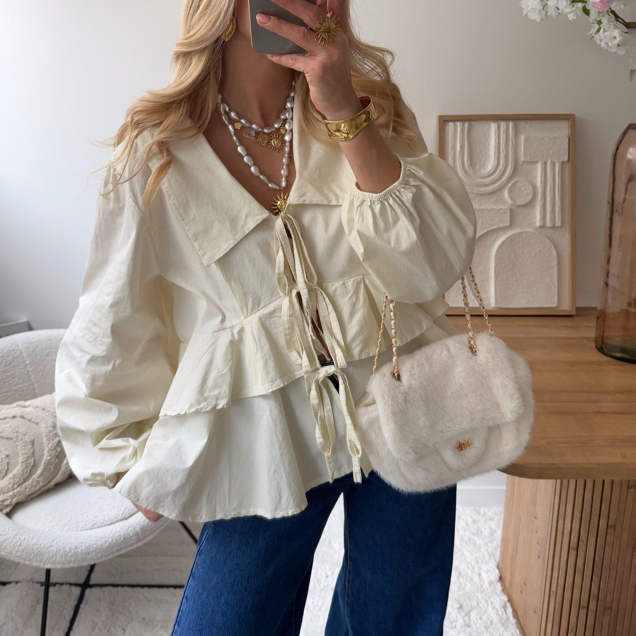 Chemisier à nœuds ORAZ - beige clair