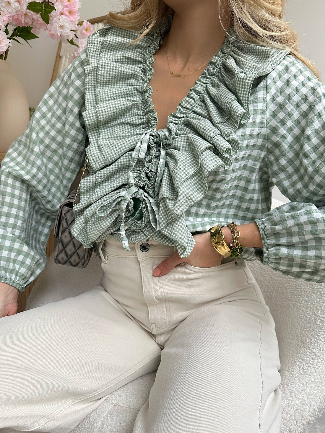Blouse  imprimé vichy vert MADELYNE