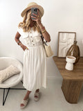 Robe midi en lin mélangé PALAMAS - beige
