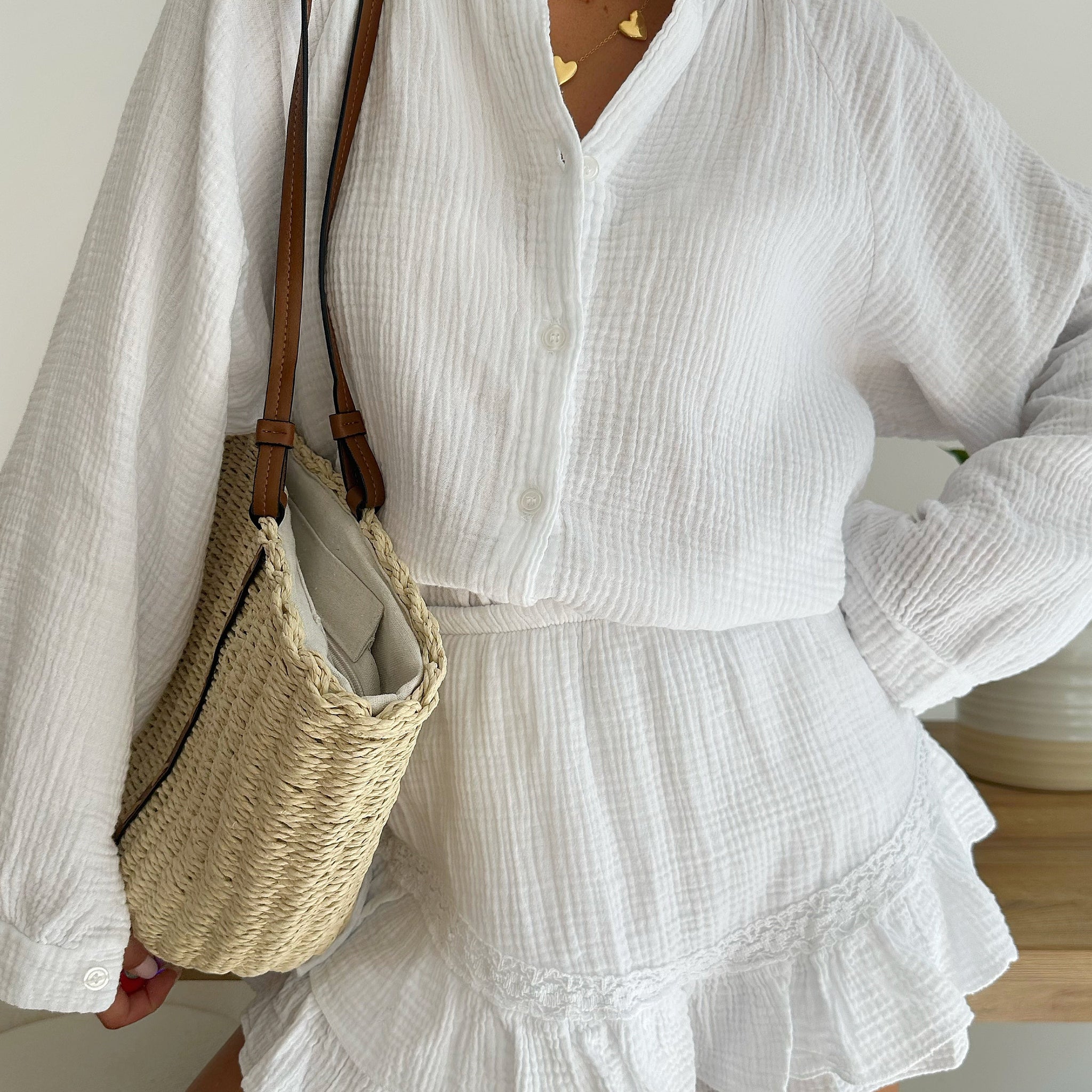 Jupe-short en gaze de coton OMIZE - blanc