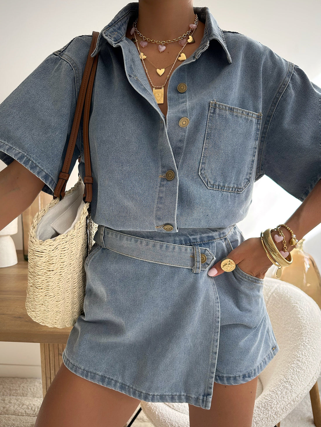 Jupe-short portefeuille denim BORON