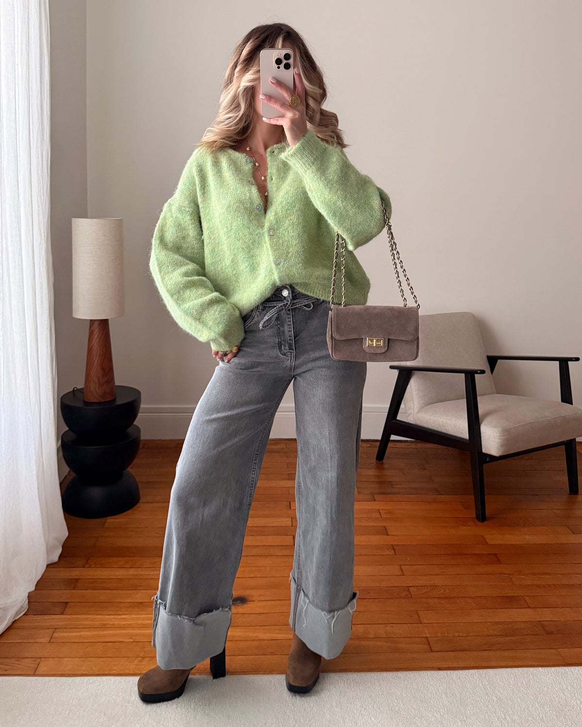 Jean à revers avec ceinture NIDDRIE - gris
