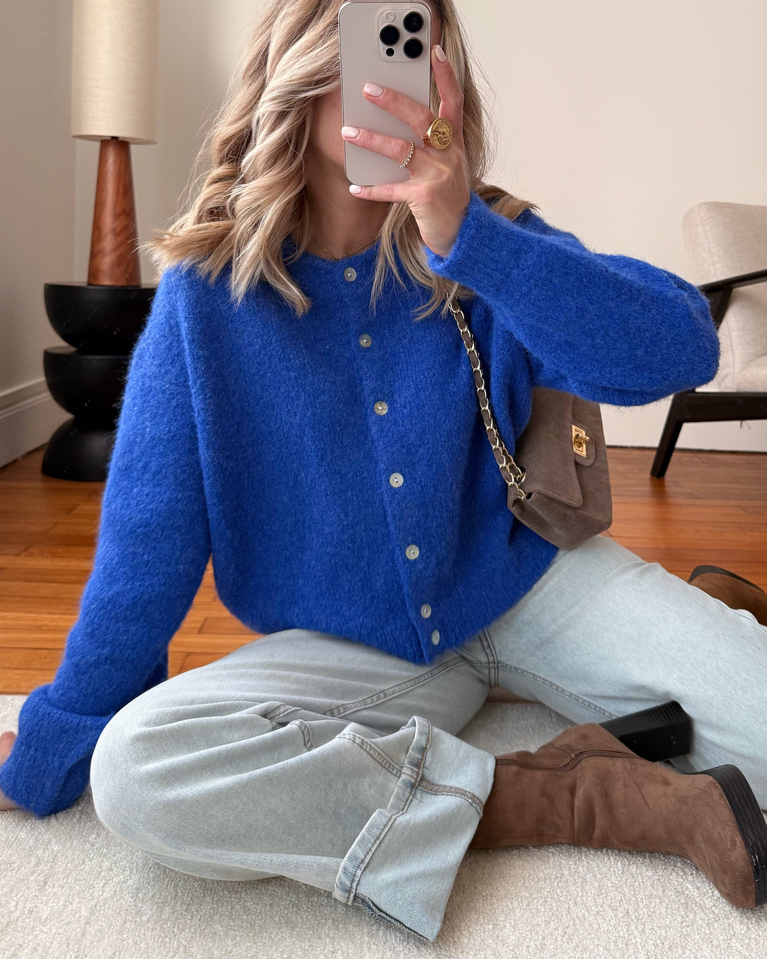 Cardigan en laine mélangée BLANDINE - bleu roi