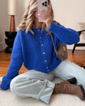 Cardigan en laine mélangée BLANDINE - bleu roi