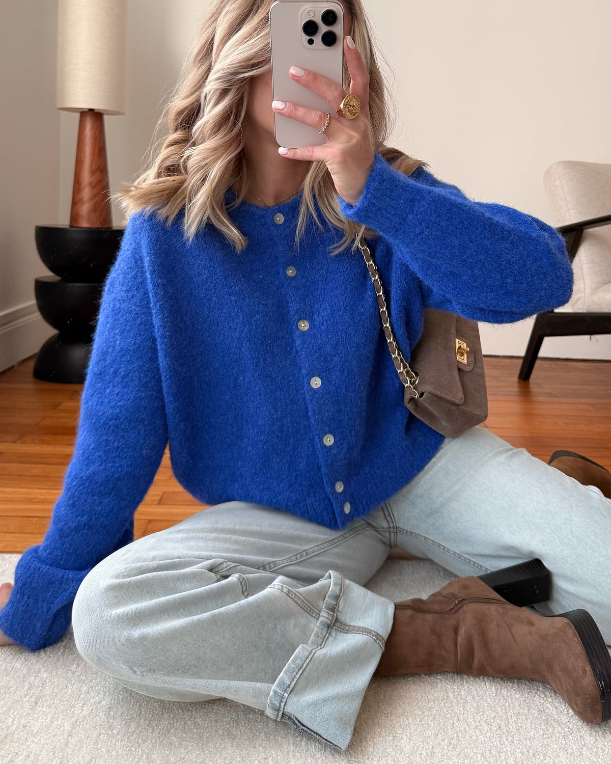 Cardigan en laine mélangée BLANDINE - bleu roi