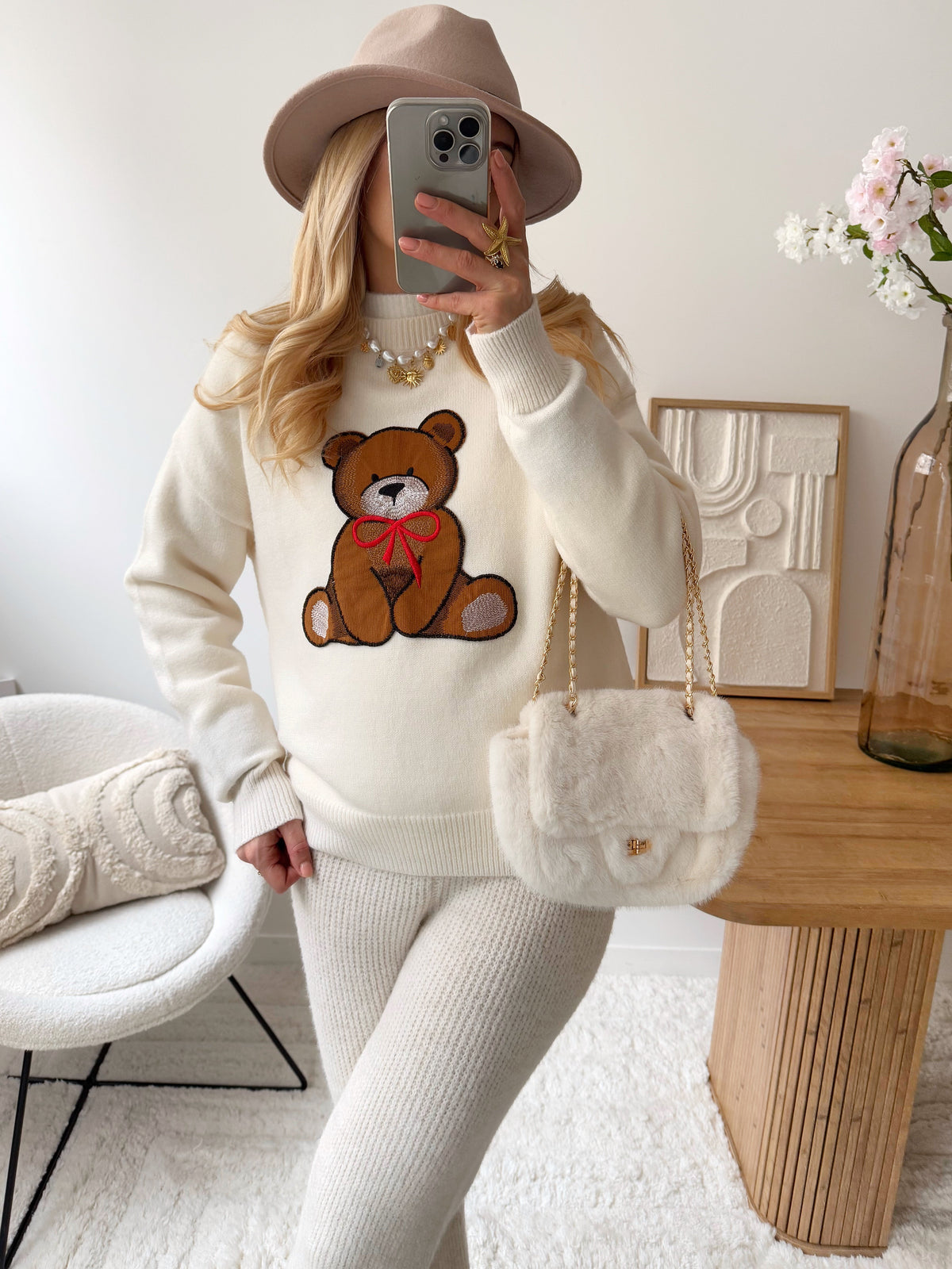 Maille ourson brodé BEAR - blanc