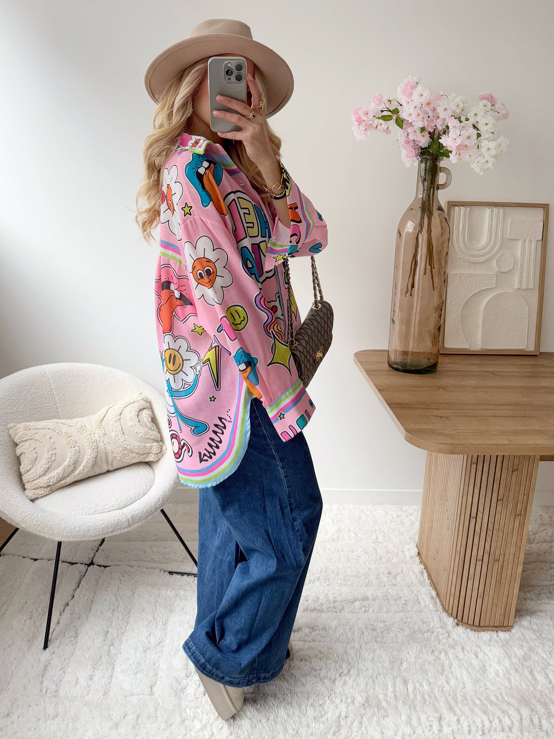 Chemise imprimée manche longue rose TRANI