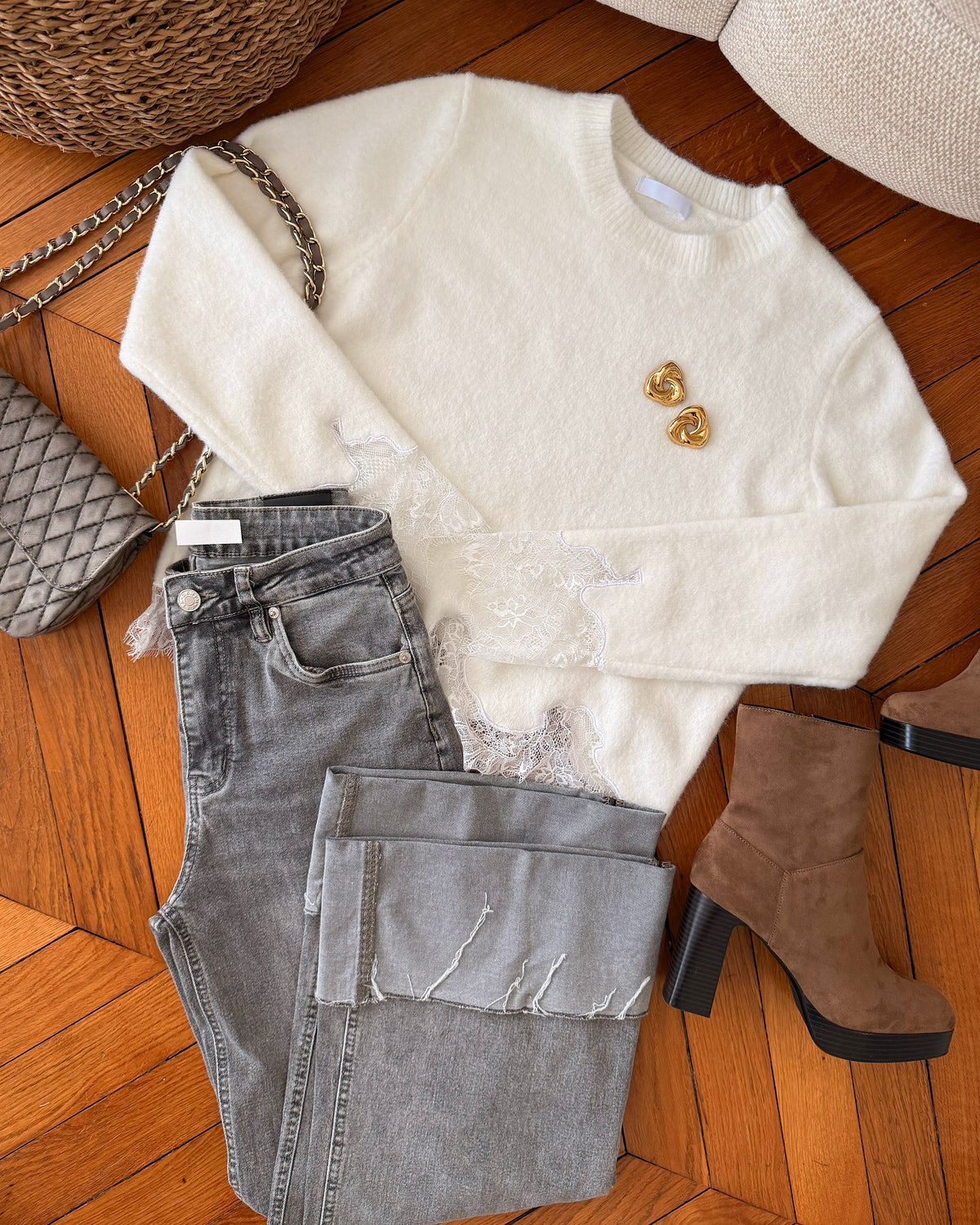 Jean à revers avec ceinture NIDDRIE - gris