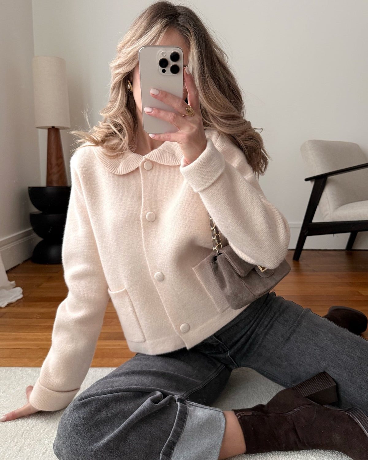 Cardigan col Claudine MAZARIN - rose poudré
