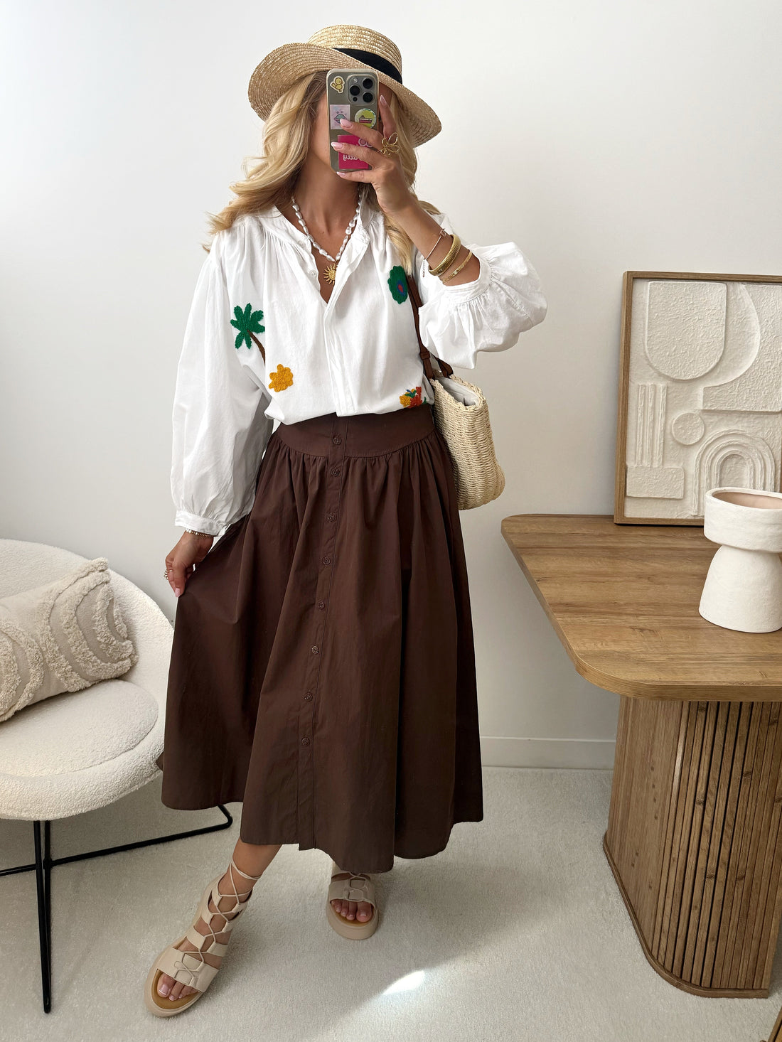 Jupe midi à ouverture boutonnée LEANY