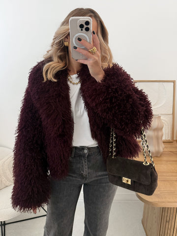 Manteau en fourrure bouclette JASON - aubergine