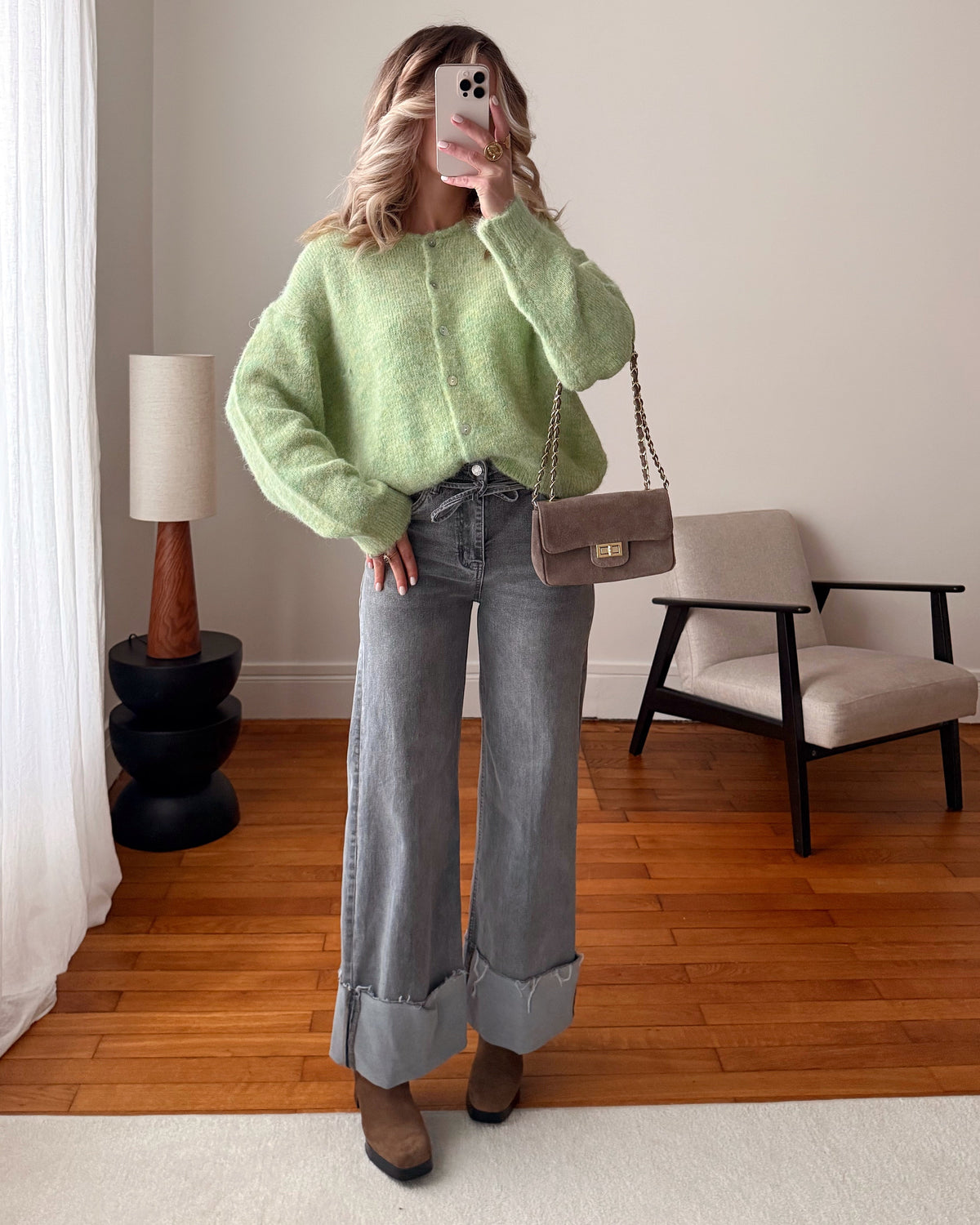 Cardigan en laine mélangée BLANDINE - vert menthe