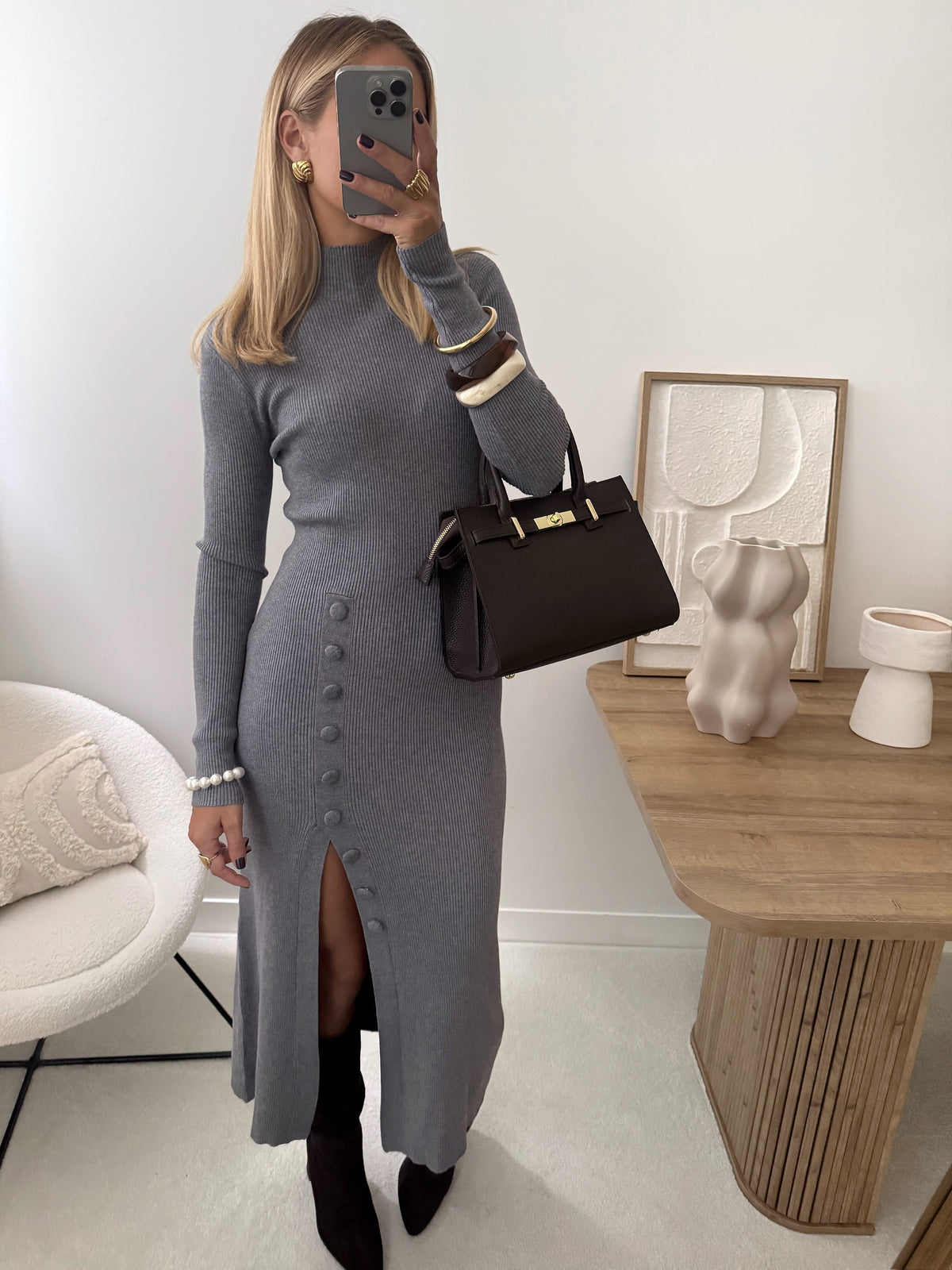 Robe en maille côtelée BELLUCCI - gris