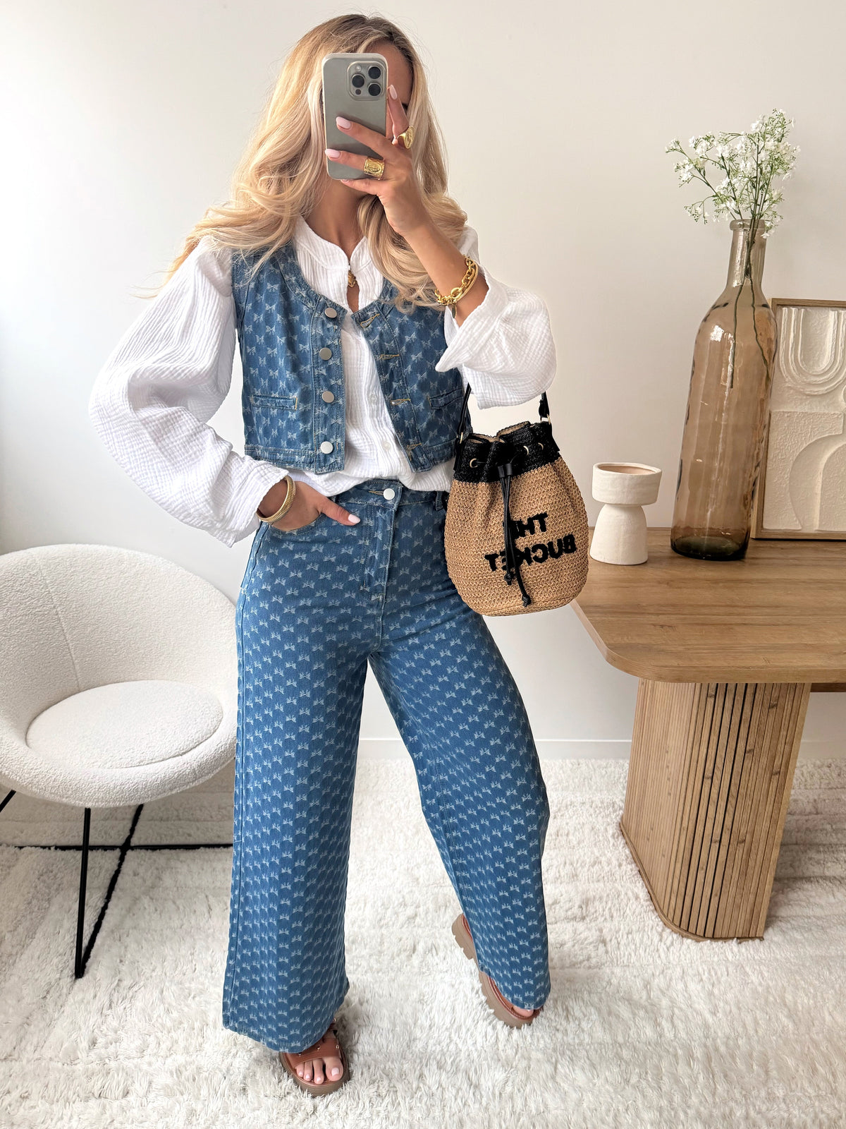 Top en denim à imprimé noeuds ANTA