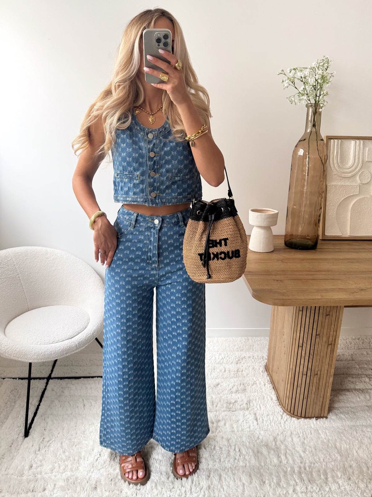 Top en denim à imprimé noeuds ANTA