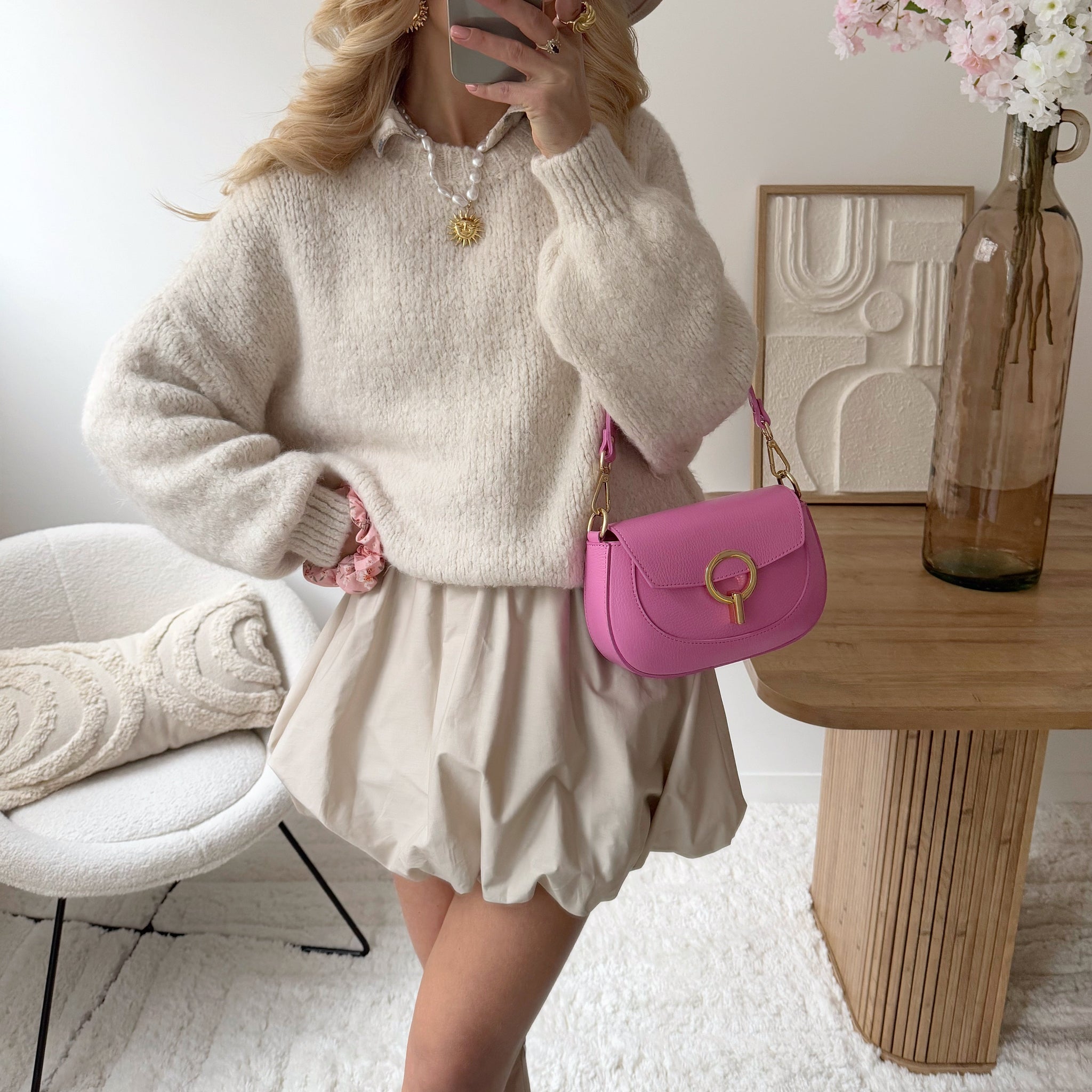 Maille oversize manches basses beige ANGELICA
