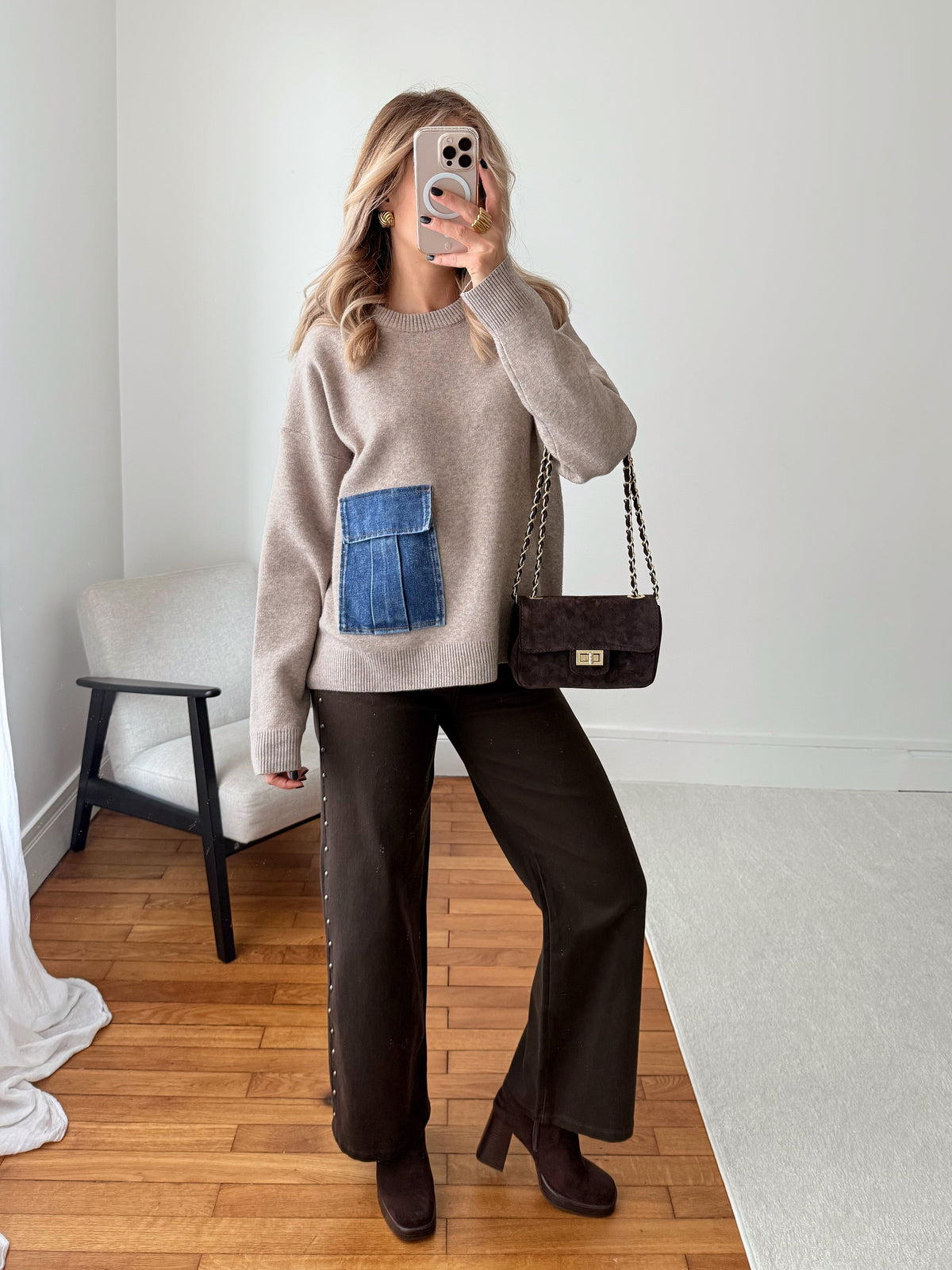 Maille avec poche en denim LOREN