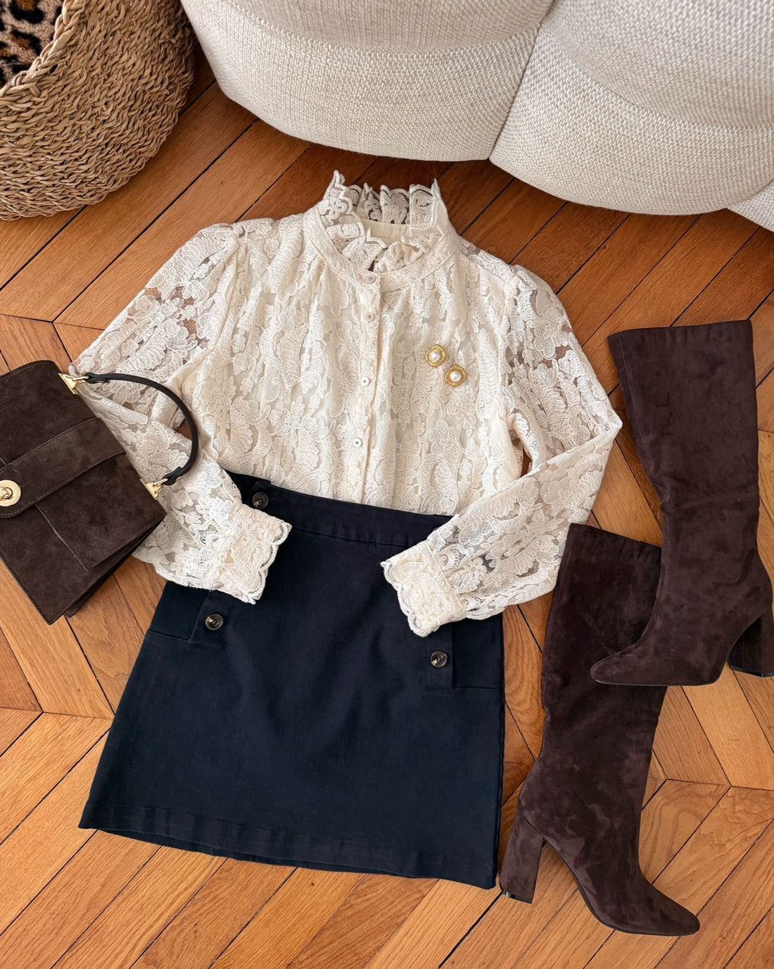Jupe en denim à boutons latéraux PORTA