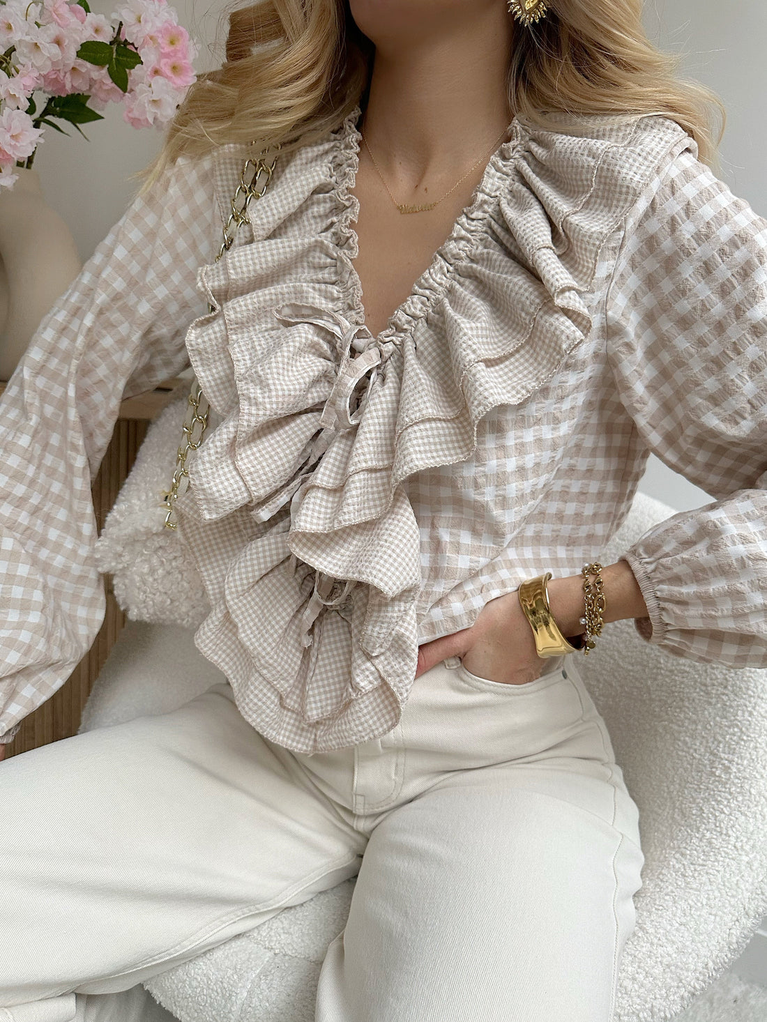 Blouse imprimé vichy mocha MADELYNE