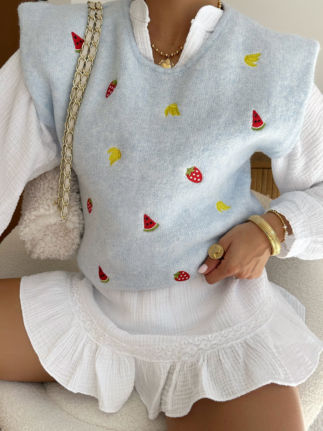Jupe-short en gaze de coton OMIZE - blanc