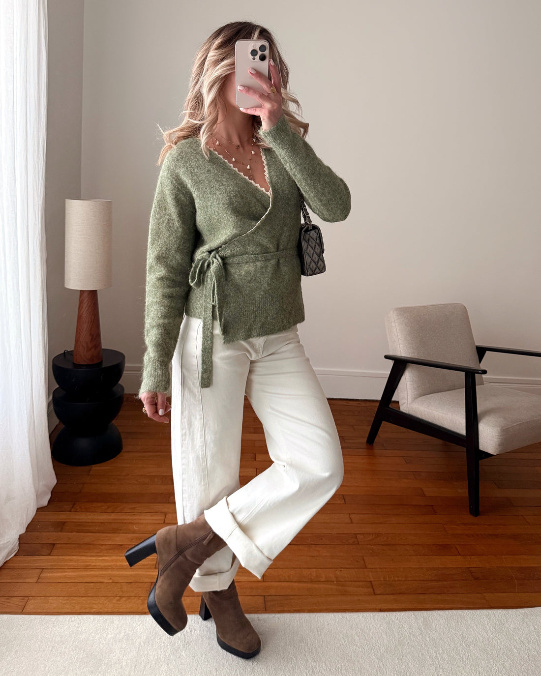 Cardigan cache-cœur ALFY - vert olive