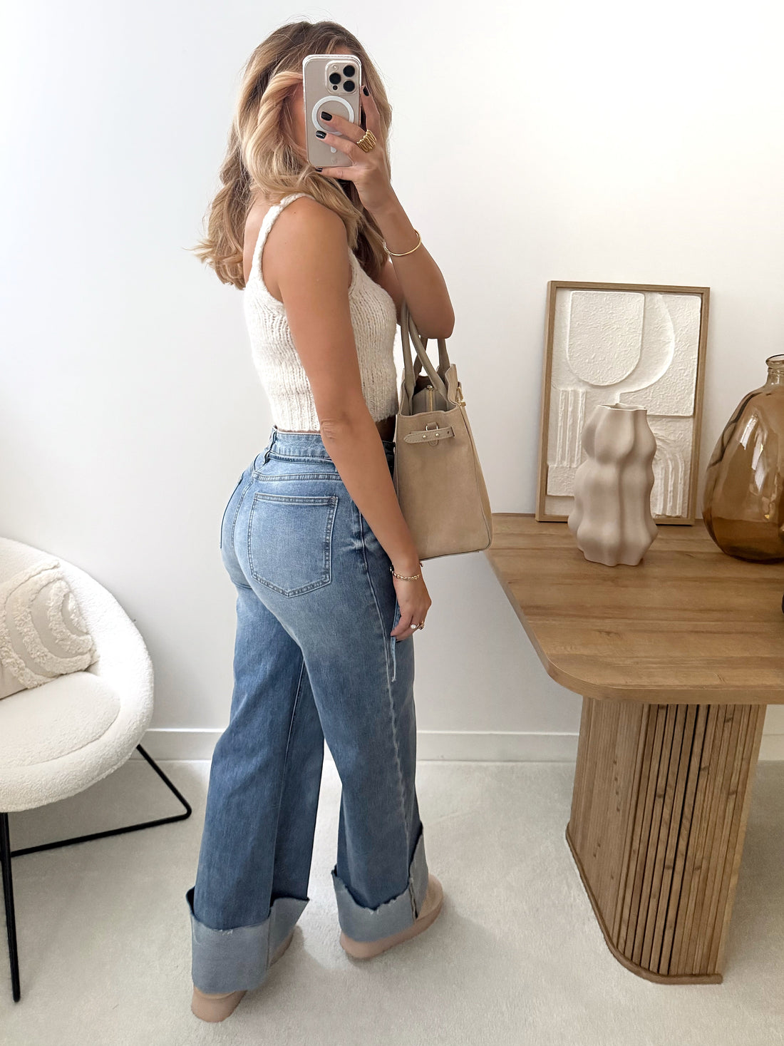 Jean à revers avec ceinture NIDDRIE - bleu