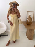 Robe bustier en crochet et gaze de coton SINY - jaune pâle