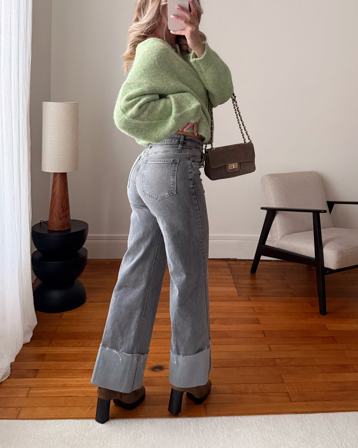 Jean à revers avec ceinture NIDDRIE - gris