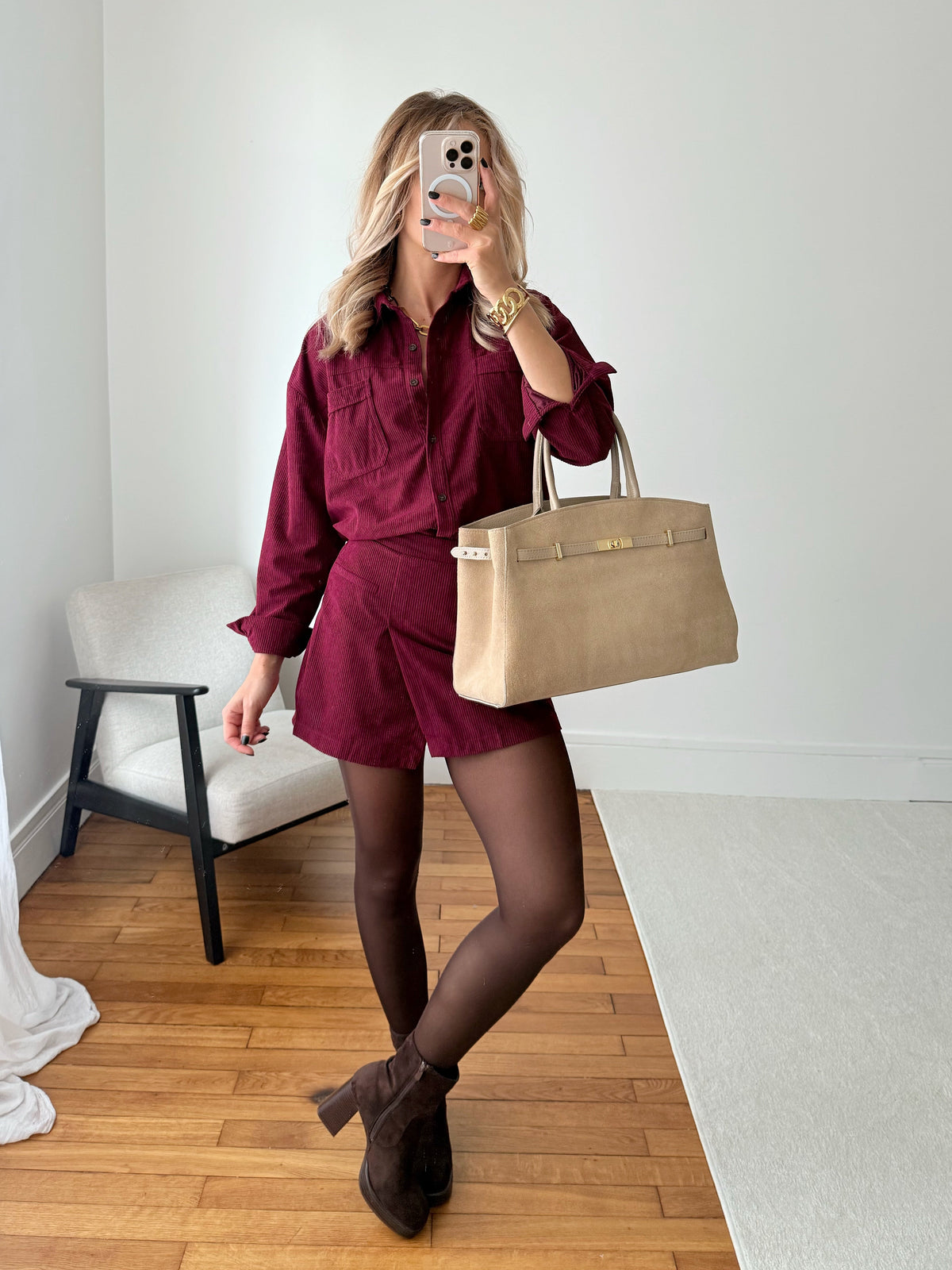 Chemise en velours côtelée EUGÈNE - bordeaux