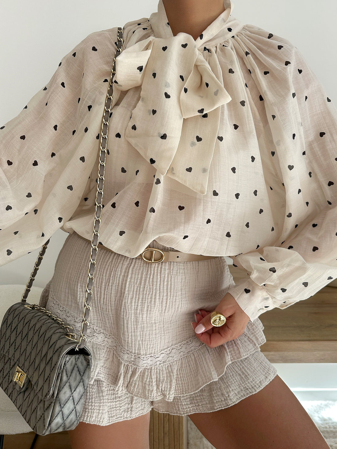 Blouse à imprimé coeurs en soie mélangée MIREZ - ivoire