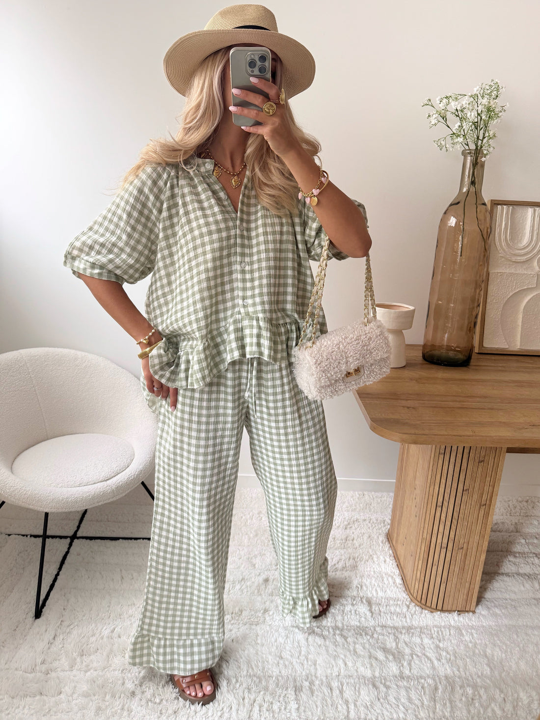 Pantalon à imprimé Vichy HARDIN - kaki