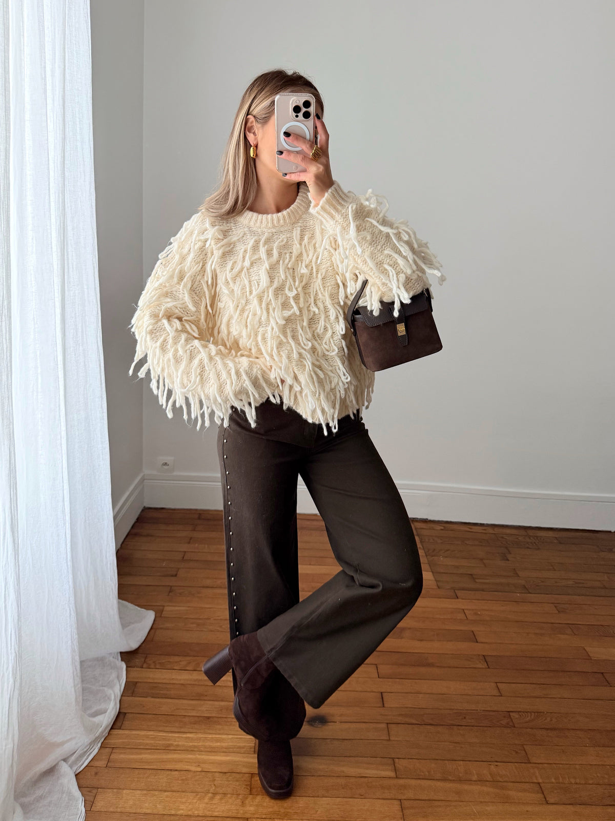 Jean taille haute à clous décoratifs RIGEL