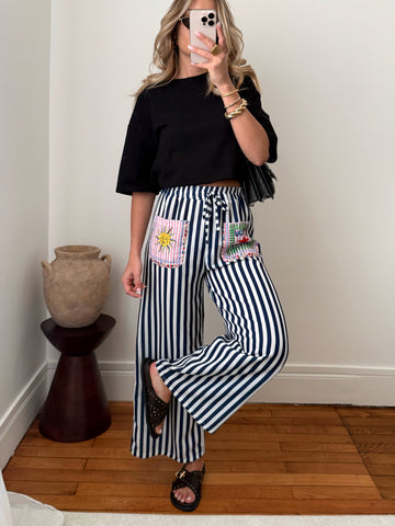 Pantalon à rayures en lin ALGHERO
